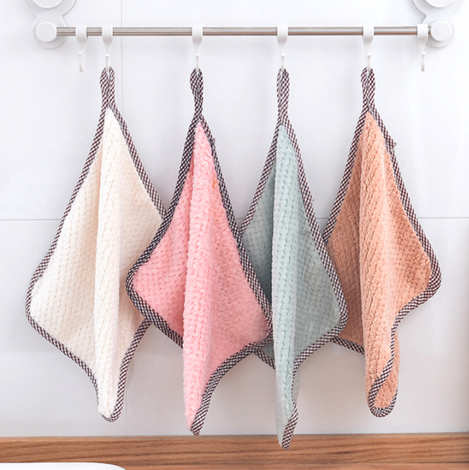 1条菠萝纹双面吸水抹布 加厚毛巾小方巾挂式擦手巾厨房洗碗布